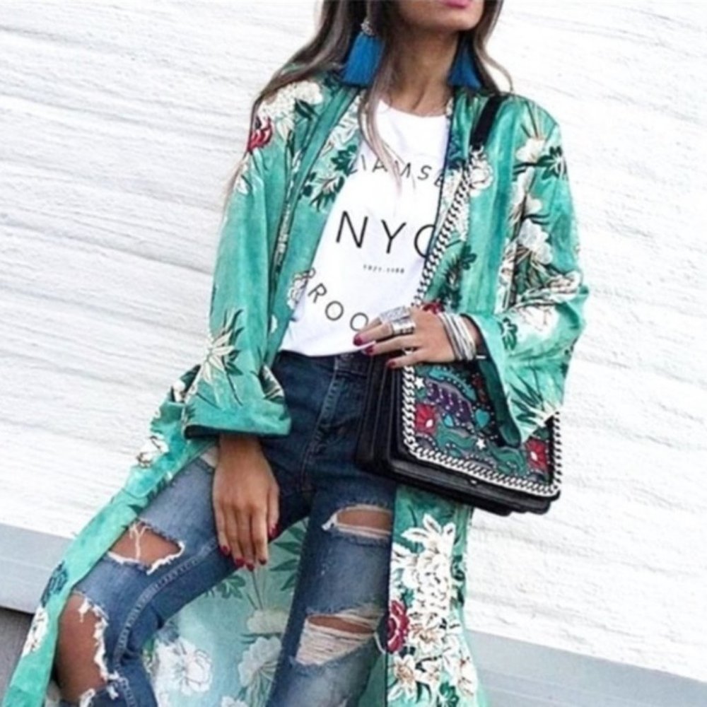 Kimono Floral Duster Coverup - Picture 2 of 10